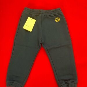 Gucci Baby Toddler Navy Blue Joggers Sweatpants Yellow Logo Size 18-24 Months